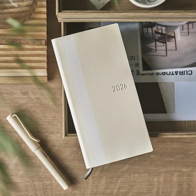 HOBONICHI  2026 Weeks, English Version, White Line/Ivory, Starting From January, Weekly Notebook, Weekly Lift, Slim and Long