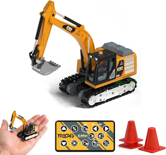 RC Excavator, 1/64 Scale, Super Mini, Power Shovel, Remote Control, Palm Size, Precision Operation, Type-C Rechargeable, Desktop Construction Vehicle Model for Adults & Kids, Stress Relief, RC