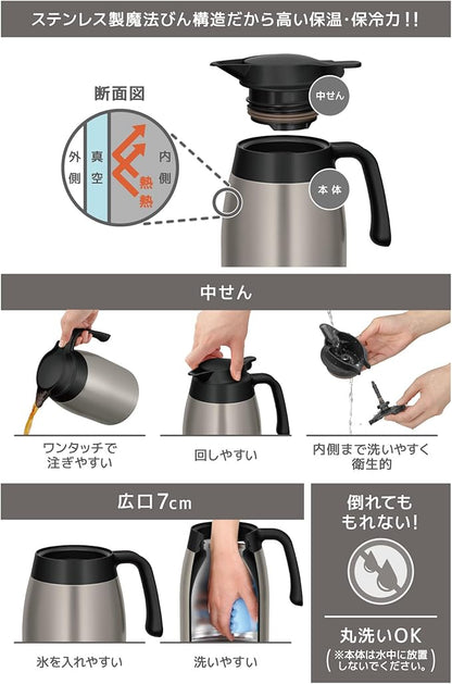 Thermos TTB-1501 SMT Stainless Steel Pot,  Stainless Steel Matte, Insulated Tabletop Pot, Vacuum-Sealed Bottle Structure, Keeps Contents Hot or Cold