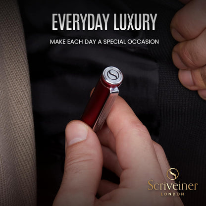 Scriveiner Old Version Red Rollerball EDC Luxury Pen, Stunning Pocket Pen with Chrome Finish, Cool Writing Pen, Best Pen Gift for Men & Women, German Schmidt Refill, Nice Present
