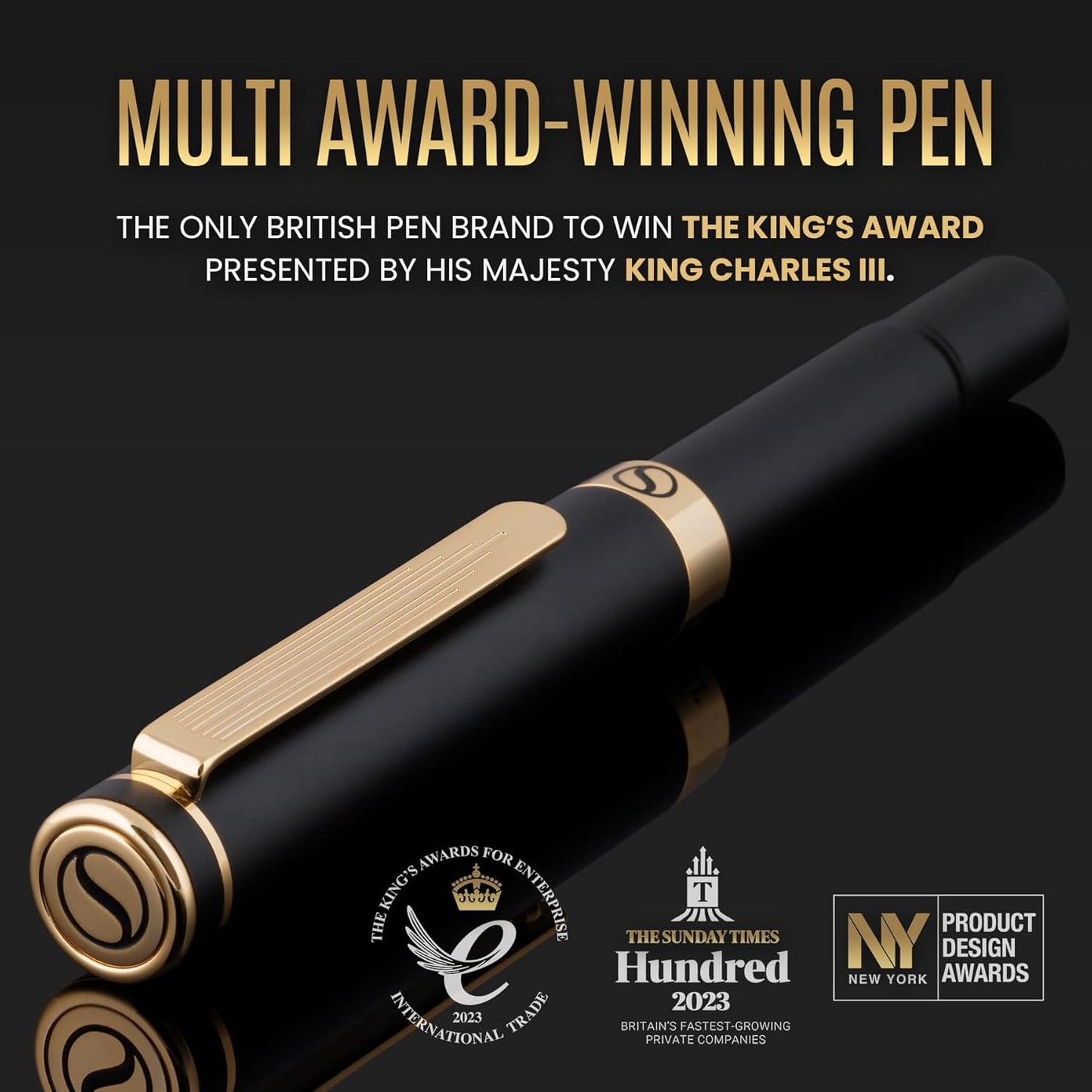 Scriveiner Black Rollerball EDC Luxury Pen, Stunning Pocket Pen with 24K Gold Finish, Cool Writing Pen, Best Pen Gift for Men, Women, German Schmidt Refill, Nice Present, Fancy Office Designer Pen Set