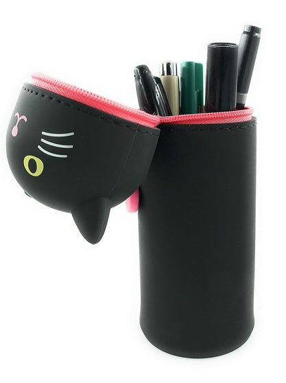 Lihit Lab Puni Labo Stand Pen Case, Cute Animal Design, Silicone Pencil Case, (Black Cat) (A-7712)
