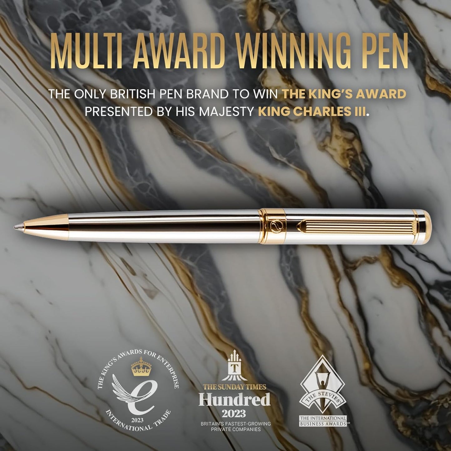 Scriveiner Silver Chrome Ballpoint Pen, Premium 24k Gold Finish, Schmid
