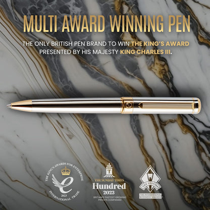 Scriveiner Silver Chrome Ballpoint Pen, Premium 24k Gold Finish, Schmid