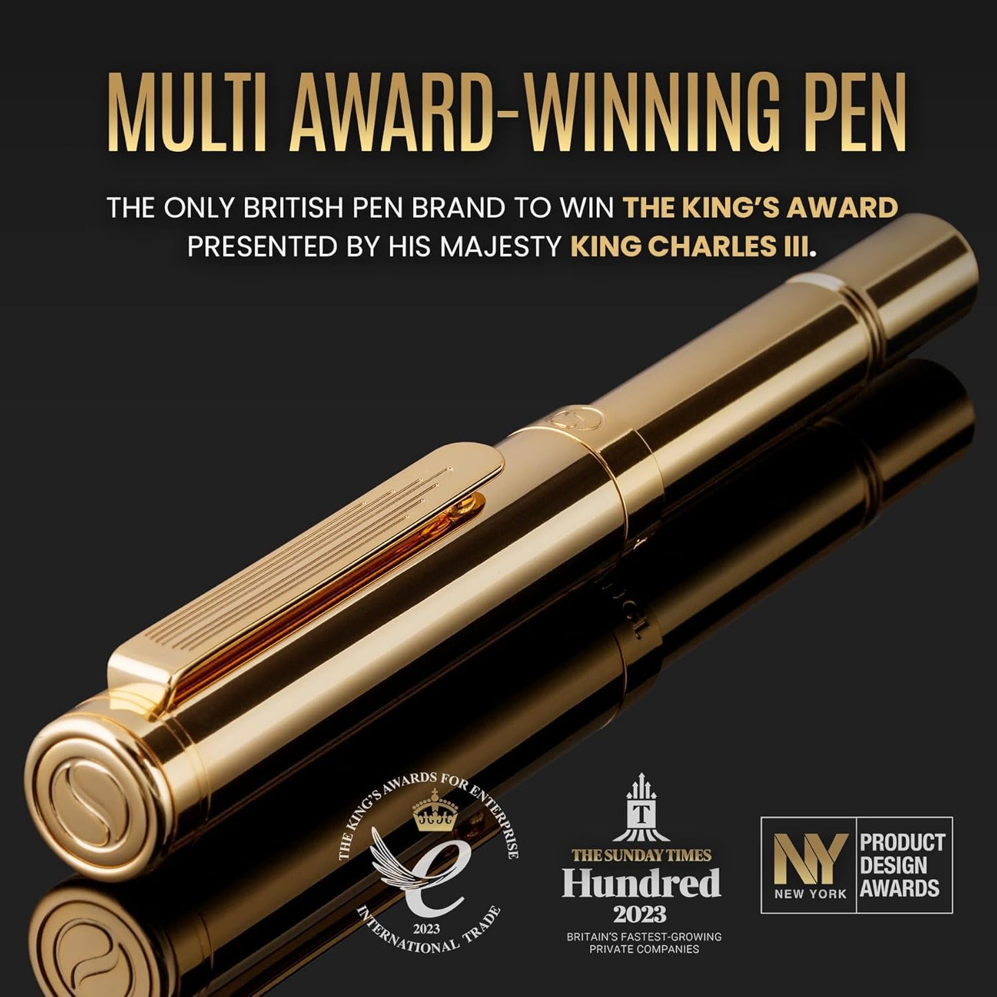 Scriveiner Heavy Gold Rollerball Pen, German Schmidt Refill, Best EDC Writing Pen Gift Set for Men & Women, Nice Fancy Office Pen, Award Winning Luxury Pocket Pen, Real Gold Plated Finish