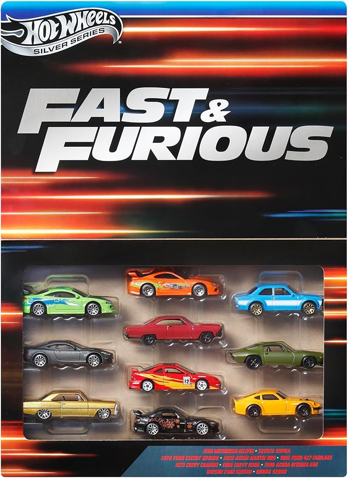 Hot Wheels Fast and Furious 10 Pack Assorted Ride On Toys Mini Cars 10 Pack Ages 3+ Multi JCT92-986A