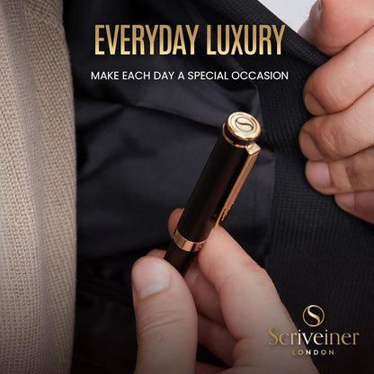 Scriveiner Black Rollerball EDC Luxury Pen, Stunning Pocket Pen with 24K Gold Finish, Cool Writing Pen, Best Pen Gift for Men, Women, German Schmidt Refill, Nice Present, Fancy Office Designer Pen Set