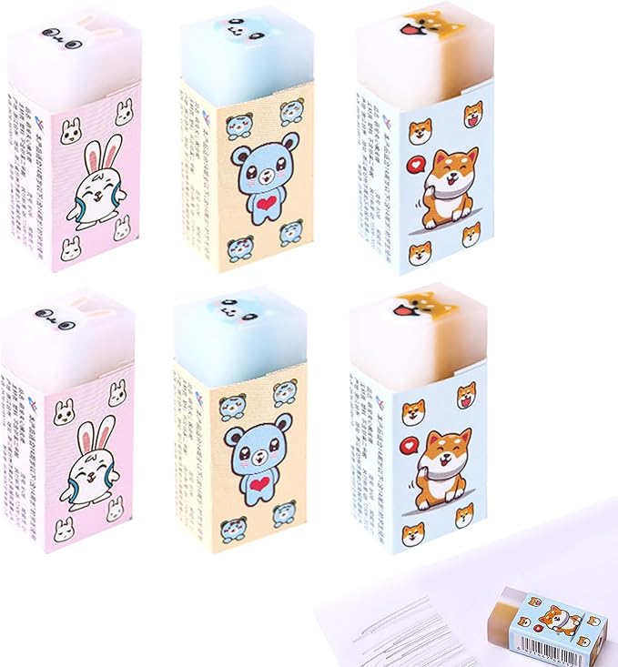 Cute Eraser, Set of 6, Stick Eraser, Eraser Thoroughly Erases.