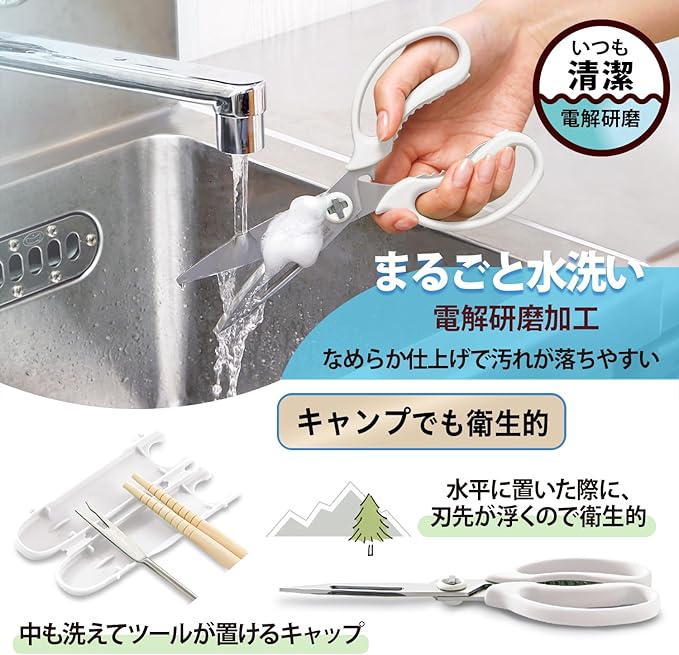 PLUS Kitchen Scissors, Multi-functional (Peeling, Corkscrew, Lid Opener, Knife) Dishwasher Safe, Stress-Free Cutting, FitCut Curve, Mushroom White SC-200SWM 35-709