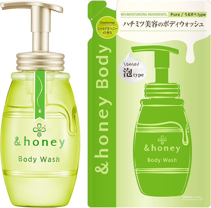 &honey Pure Moist Foam Body Wash, Chardonnay, 16.9 fl oz (500 ml) + Refill 15.3 fl oz (440 ml) | Body Soap