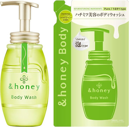 &honey Pure Moist Foam Body Wash, Chardonnay, 16.9 fl oz (500 ml) + Refill 15.3 fl oz (440 ml) | Body Soap
