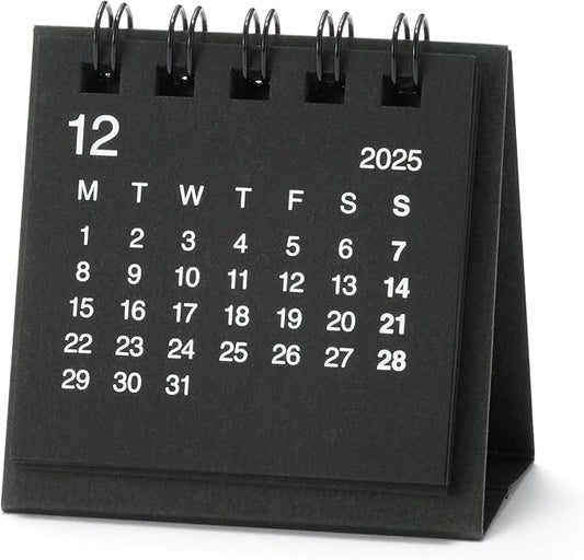 MUJI 84854125 2026 Desktop Mini Calendar, December 2025 - December 2026, Starts Monday, Black, Approx. 2.4 x 2.4 inches (60 x 60 mm), For Tabletops