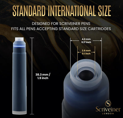 Scriveiner Fountain Pen Ink Cartridges - Blue - 20 Standard Ink Cartridges, Made in the UK, Best Cartridge for Scriveiner Pens, Refill Size Fits Various Fountain Pens