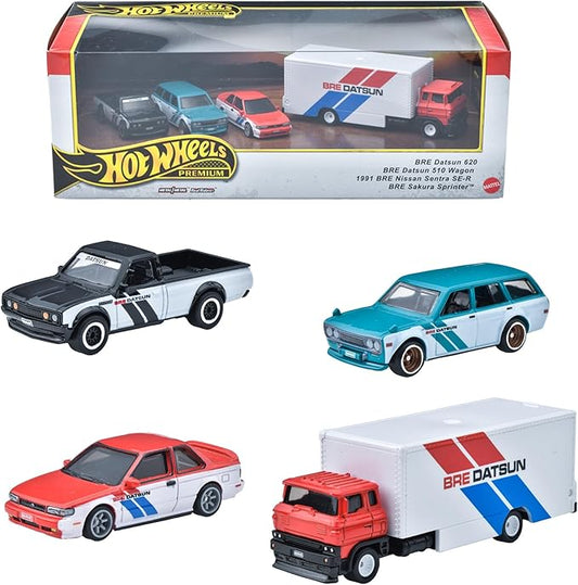 Hot Wheels Premium Collector Set - BRE Datsun Ride on Toy Mini Cars 4 Cars Ages 3 and Up HRT52