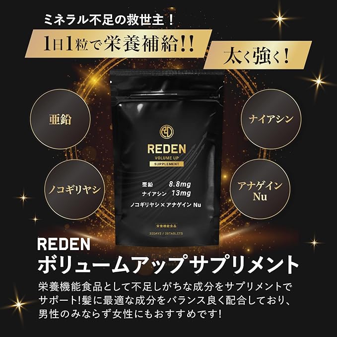 REDEN Volume Up Supplement 2 bags  Nutritional functional food Zinc Niacin Saw palmetto Anagain For men For women Unisex