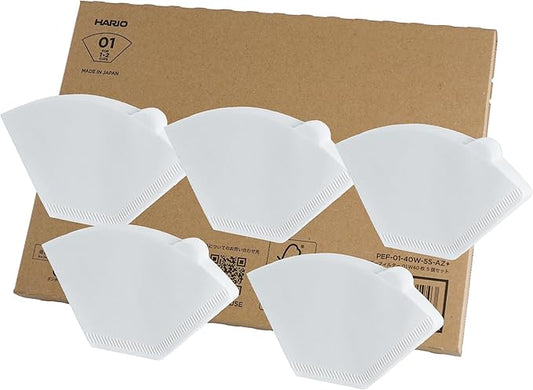 HARIO Trapezoidal Coffee Filters, 1 to 2 Cups, 200 Sheets Set of 40 Sheets x 5, Made in Japan, FSC Certified Paper, 01 W, White PEF-01-40W-5S-AZ+
