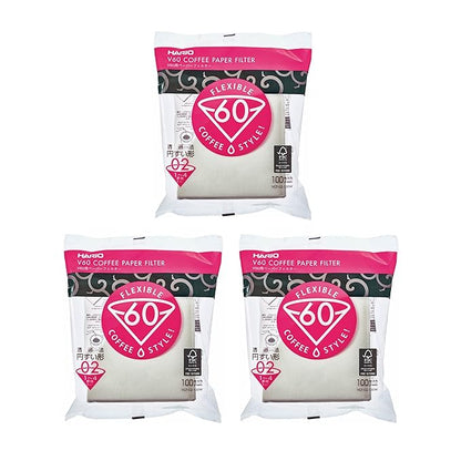 Hario 02 100-Count Coffee White Paper Filters, 3-Pack Set (Total of 300 Sheets)