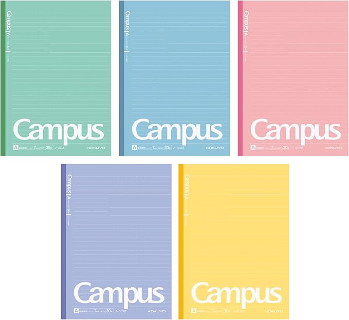 Kokuyo  No-3CATNX5 Campus Notebook, Dotted Rule, 5 Book Pack, Each  Different Color, B5, A-Ruled, 30 Pages