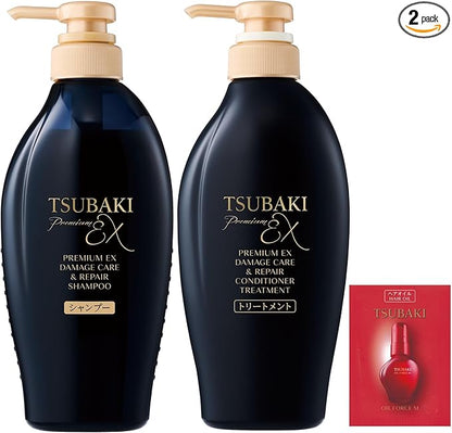 TSUBAKI Shampoo Treatment Set Bottle + Free [Premium EX Damage Care & Repair] Damage Oil Force Repair Smooth Damage Perm Color