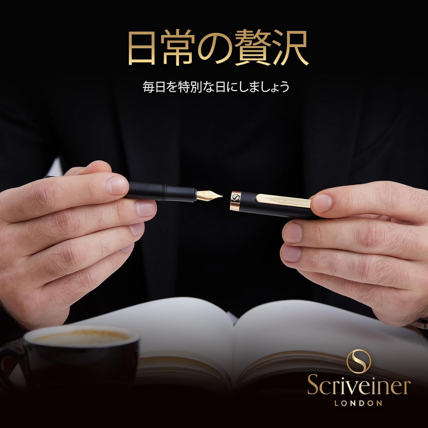 Scriveiner Luxury EDC Fountain Pen (Medium) Elegant Matte Black Pocket Pen 2-Chrome Finish Schmidt German Nib Converter Best Writing Pen Gift Set for Men and Women Elegant Stylish Office Designer
