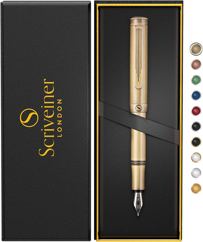 Scriveiner Premium EDC Fountain Pen (Medium Point), Exquisite Heavy Brass Pocket Pen, Hand-polished Matte Copper Finish, Schmidt German Nib, Converter, Unisex, Ideal Pen Gift Set, Lovely Designer Pen