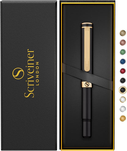 Scriveiner Silver Black Chrome Ballpoint Pen EDC Luxury Pen Gorgeous Heavy Pocket Pen 24K Finish Comfortable Writing Pen Best Pen for Men Women Gift Made in Germany Schmidt Refill Nice Office Designer