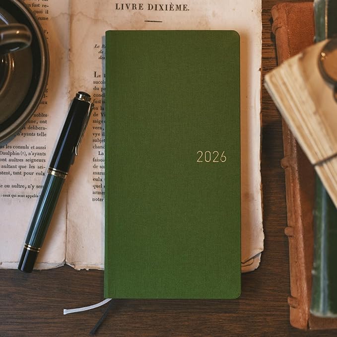 HOBONICHI  Notebook, 2026 Weeks, English Edition, Colors/Antique Green, Starts from January, Weekly Notebook, Weekly Lift, Slim and