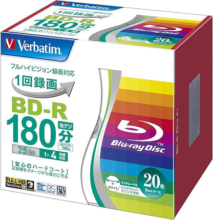 Verbatim Japan 20 BD-R 25GB 1-time recording Blu-ray discs, white printable, single-sided, single layer, 1-4x speed VBR130YP20V1