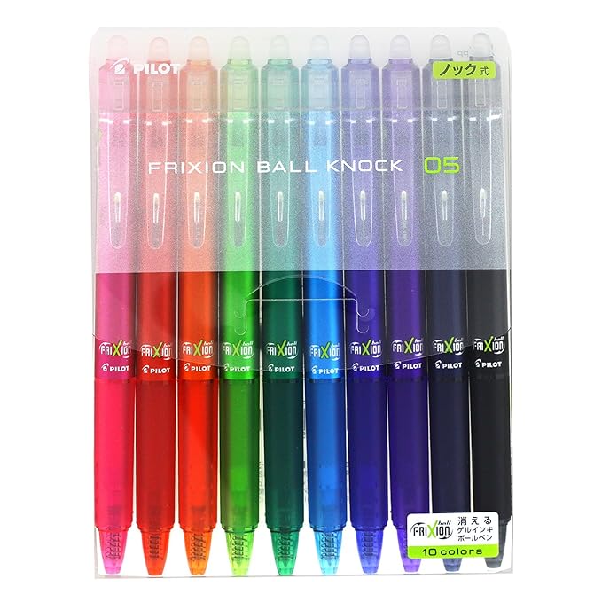 Pilot Frixion Ball Knock Retractable Gel Ink Pen, 0.5Mm, 10 Colors (Lfbk-230Ef-10C), Black , Multi