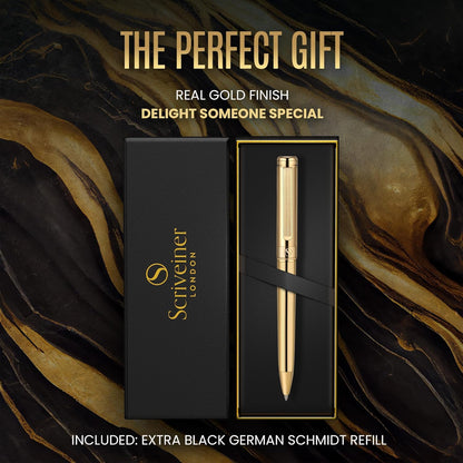 Scriveiner Ballpoint Pen, Premium 24k Gold Finish, Schmidt, Black Refill, Best Ballpoint Pen Gift Set for Men Women Businessmen Offices (Gold)