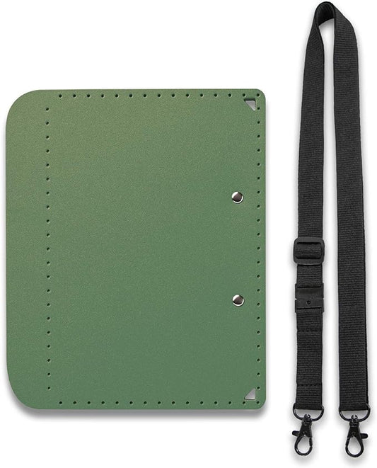 PLUS Foldable A4 Clipboard Plus 83-164, Becomes Size A5 When Folded, Khaki, Custom Strap Included