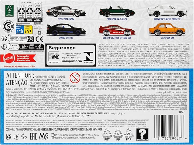 Hot Wheels JBY77 Street of Japan Multipack Vehicle Toy, Mini Car, 6 Pack, 3 Years Old and Up Multi