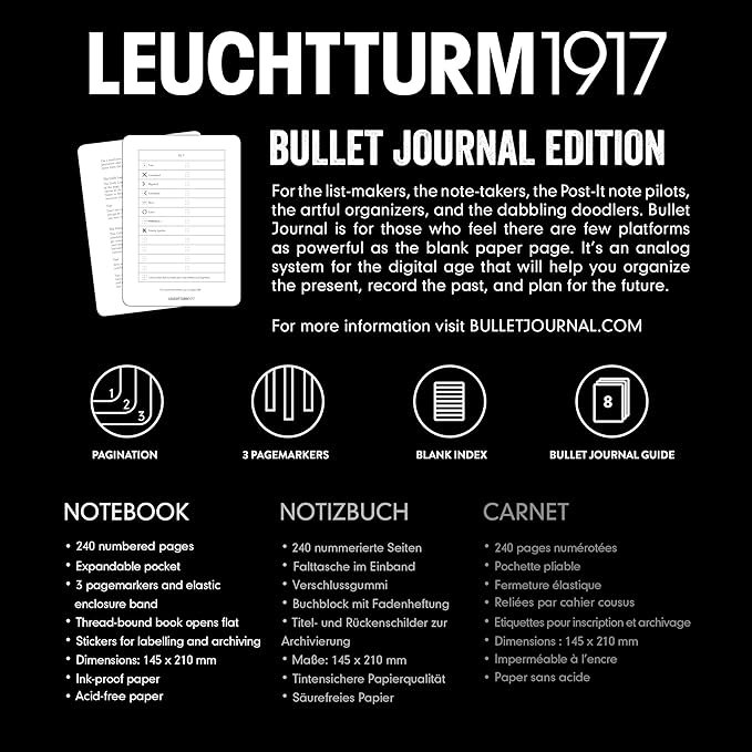 Leuchtturm1917 Notebook, A5 Dot Squared, Bullet Journal, New Pink, 361033, Genuine Imported, Body Size: 8.5 x 5.7 inches (215 x 145 mm), A5, Medium Size