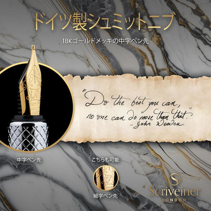Scriveiner Luxury EDC Fountain Pen (Medium) Ornate Heavy Pocket Pen with 24K Finish Schmidt German Nib Converter Best Writing Pen Gift Set for Men Women Nice Stylish Office Designer Pen