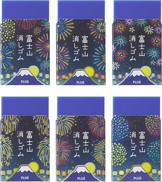 Plus Eraser, Air In Mt. Fuji Eraser, Summer Festival, Fireworks, Assorted 6 Patterns, Indigo Fuji ER-100AIF, 36-573 x 6