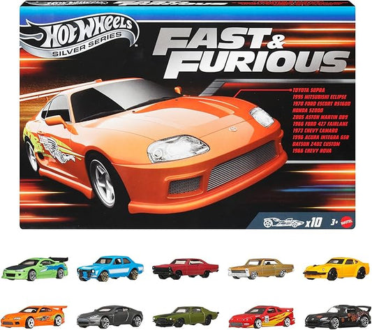 Hot Wheels Fast and Furious 10 Pack Assorted Ride On Toys Mini Cars 10 Pack Ages 3+ Multi JCT92-986A