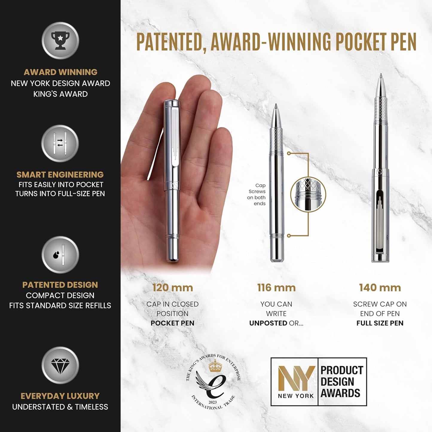 Scriveiner Silver Chrome Ballpoint Pen EDC Luxury Pen Glamorous Heavy Pocket Pen Chrome Finish Comfortable Writing Pen Best Pen for Men Women Gift German Schmidt Refill Nice Office Designer Pen Set