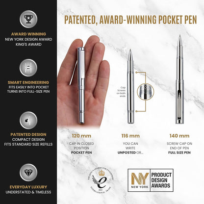 Scriveiner Silver Chrome Ballpoint Pen EDC Luxury Pen Glamorous Heavy Pocket Pen Chrome Finish Comfortable Writing Pen Best Pen for Men Women Gift German Schmidt Refill Nice Office Designer Pen Set