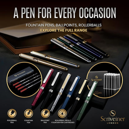 Scriveiner Silver Chrome Ballpoint Pen EDC Luxury Pen Glamorous Heavy Pocket Pen Chrome Finish Comfortable Writing Pen Best Pen for Men Women Gift German Schmidt Refill Nice Office Designer Pen Set