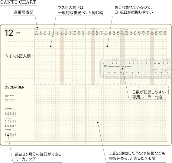 Laconic LGMD14-150 Notebook, 2026, A5 Monthly Gantt Chart, Ticket Paper
