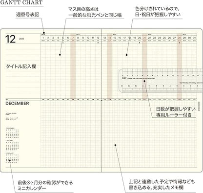 Laconic LGMD14-150 Notebook, 2026, A5 Monthly Gantt Chart, Ticket Paper