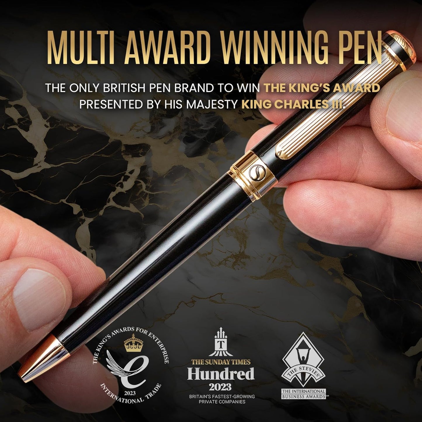 Scriveiner Black Lacquer Ballpoint Pen, Premium 24k Gold Finish, Schmid