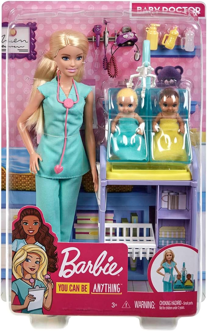 Barbie GKH23 Baby Play with Barbie and Her Lady! Aka-chan Sensei Set, Dress Up Doll, Accessory Set