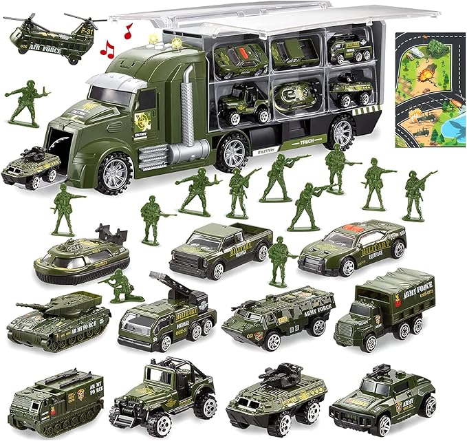Military Truck Vehicle Mini Car Set, Large Storage Car, Alloy Mini Car, Car Toy, Military Map Included, Work Vehicle, Unisex, Birthday Gift, Christmas
