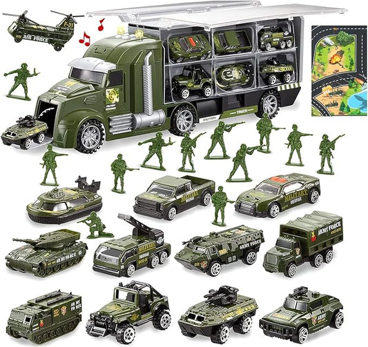 Military Truck Vehicle Mini Car Set, Large Storage Car, Alloy Mini Car, Car Toy, Military Map Included, Work Vehicle, Unisex, Birthday Gift, Christmas