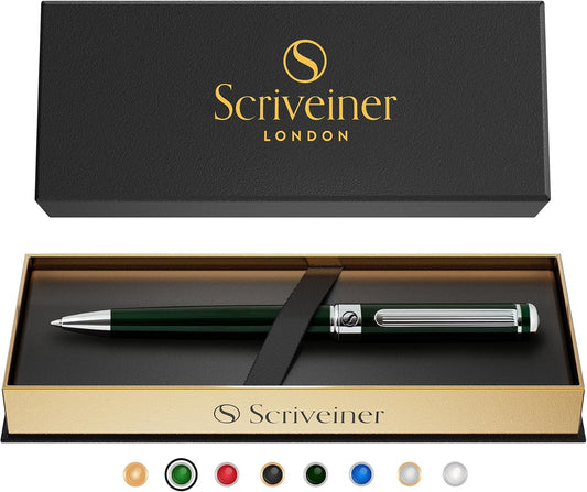 Scriber Ballpoint Pen - Extra Dark British Racing Green Premium Pen, Chrome Finish, Black Refills by Schmidt, Best Rollerball Pen Gift Set for Men & Women, Professional, Executive Offices, Nice