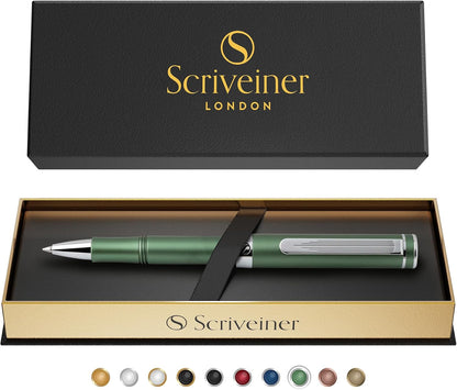 Scriveiner Green Ballpoint Pen, EDC Luxury Pen, Gorgeous Heavy Feel, Nice Chrome Finish Pocket, Comfortable Writing Pen, Best Gift for Men and Women, Made in Germany by Schmidt Refill Nice Office