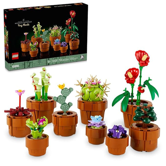 LEGO Icons Tiny Plants Creative Building Set for Adults, Gift for Valentines Day for Flower-Lovers, Carnivorous, Tropical and Arid Flora, Build and Display Cactus Décor, Botanical Collection, 10329