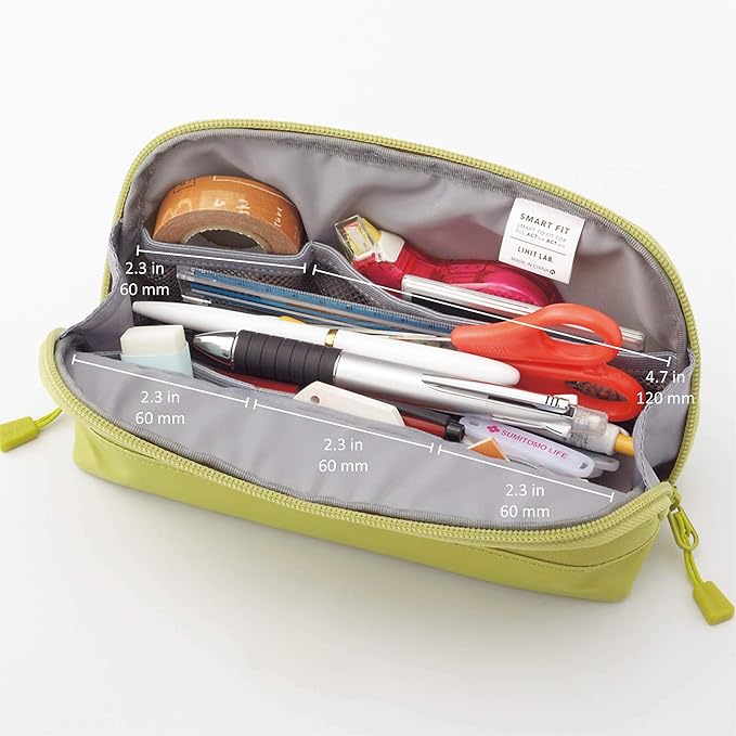 Lihit  Lab  Actact Wide Open Pen Case Smart Fit, yellow-green