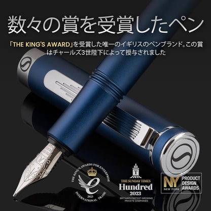 Scriveiner Premium EDC Fountain Pen Medium Nib Lovely Matte Blue Pocket Pen, Chrome Finish, Schmidt Tip, Converter, Best Writing Instrument Gift Set for Men & Women, Nice Office Designer Pen